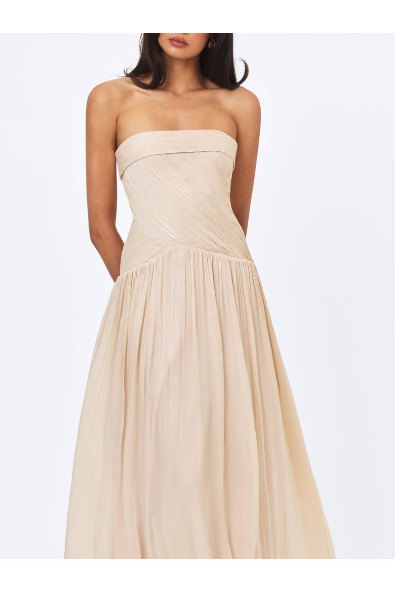 Olivine Crystal Organza Strapless Maxi Dress, Alternate, color, Beige