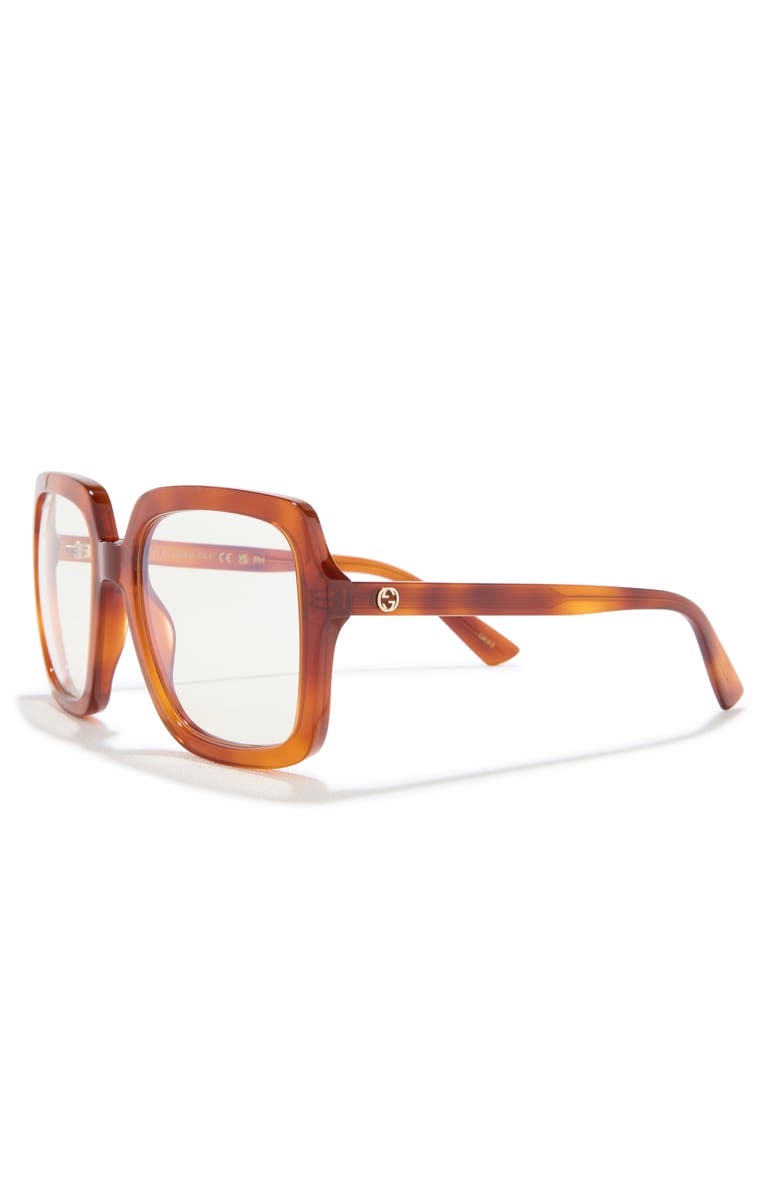 Gucci 55mm Square Optical Glasses, Alternate, color, Havana Havana Transparent