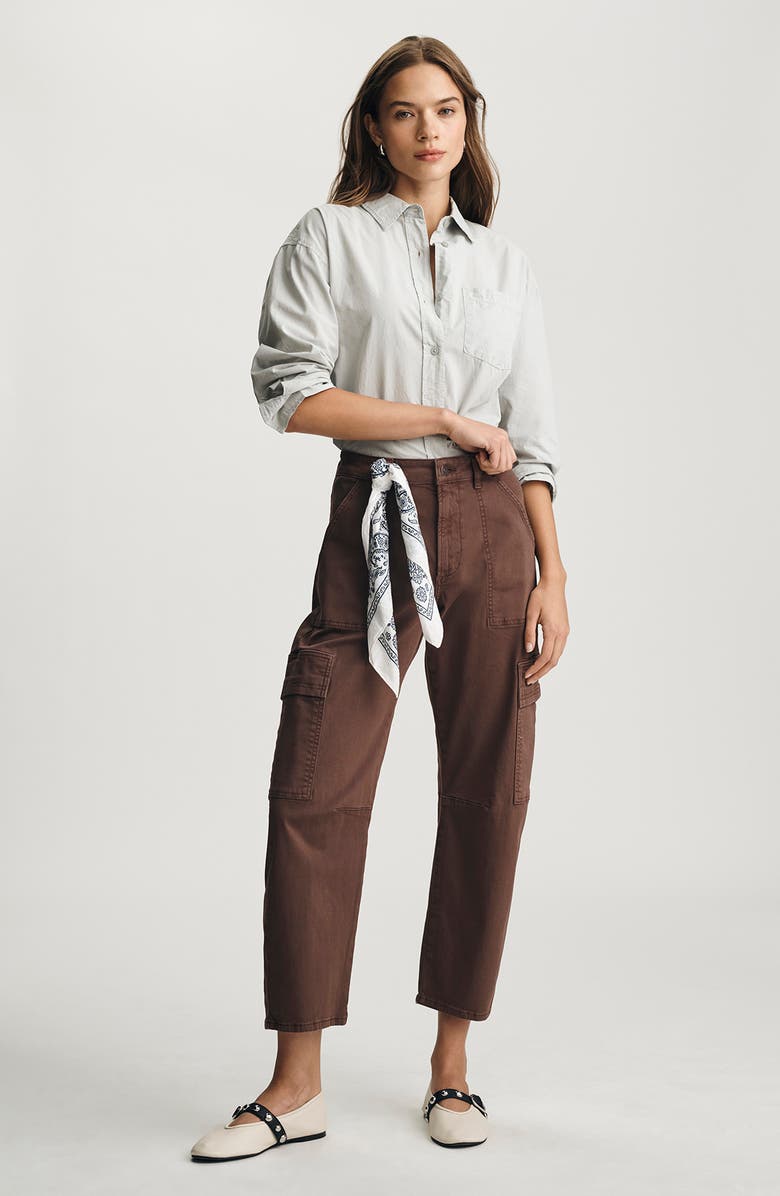 Mavi Jeans Vinnie High Waist Ankle Barrel Cargo Twill Pants, Alternate, color, Brown Casual Twill