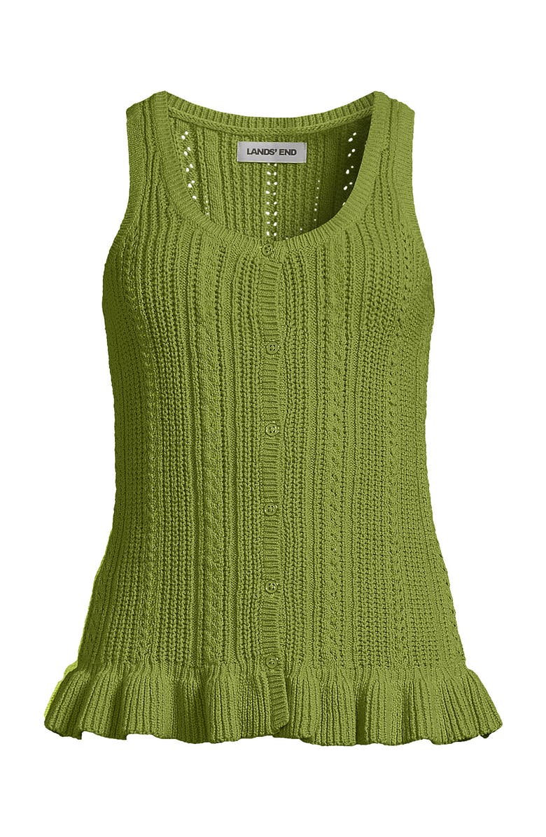Lands' End Cotton Boucle Ruffle Hem Sleeveless Sweater, Alternate, color, Winter Pear