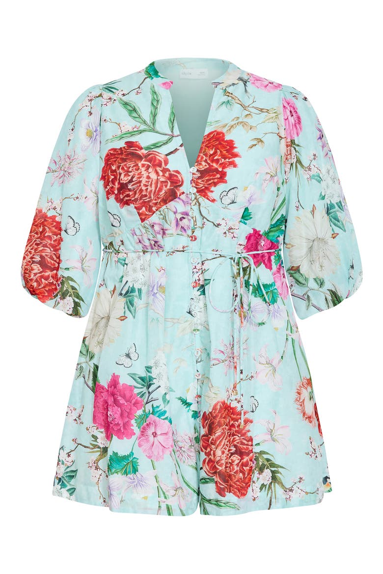 Flora Print Cotton Minidress, Main, color, MINT FLORA