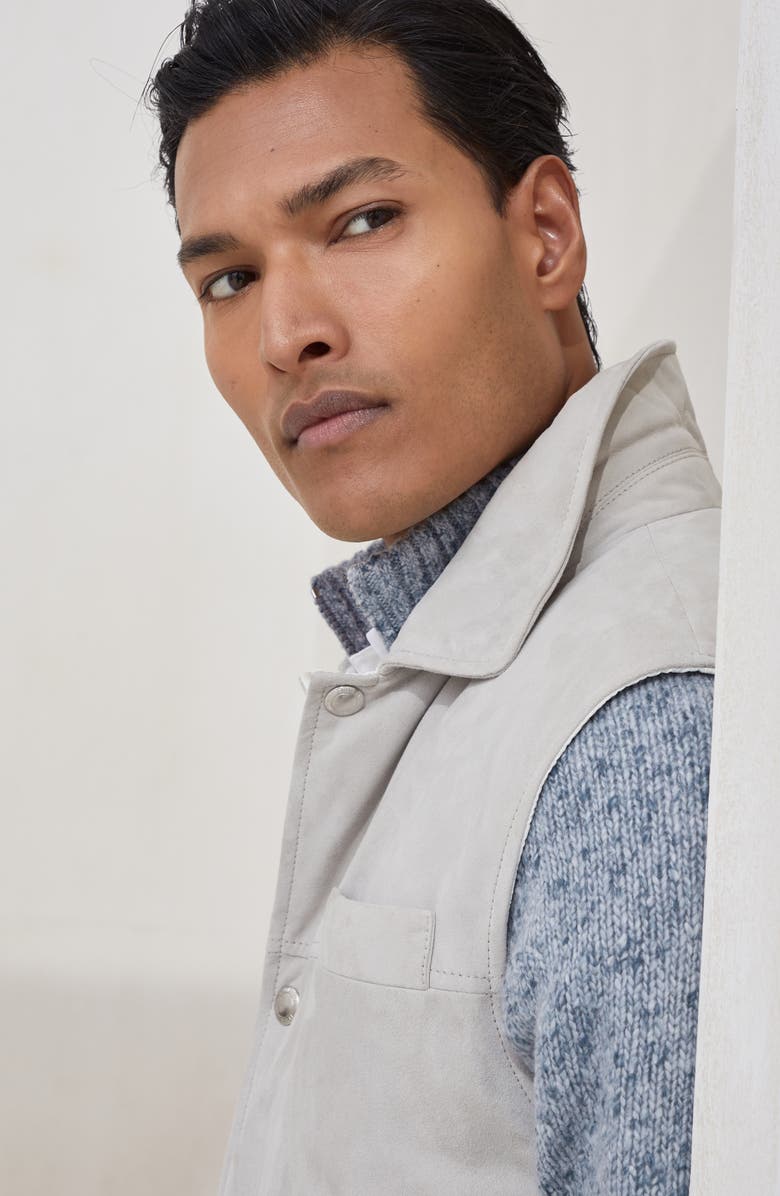 Brunello Cucinelli Suede down vest, Alternate, color, Ivory