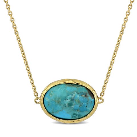 Oval Turquoise Necklace Yellow Plated Sterling Silver