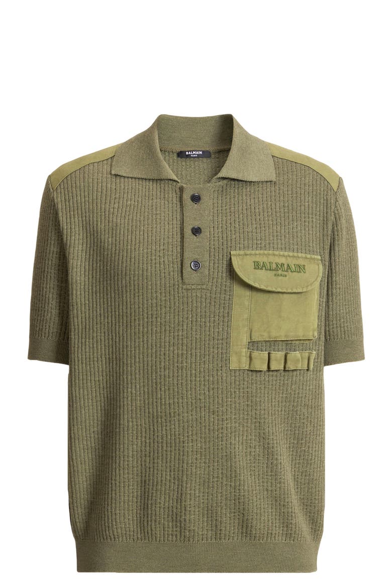 Vintage Utility ribbed knit polo, Alternate, color, khaki