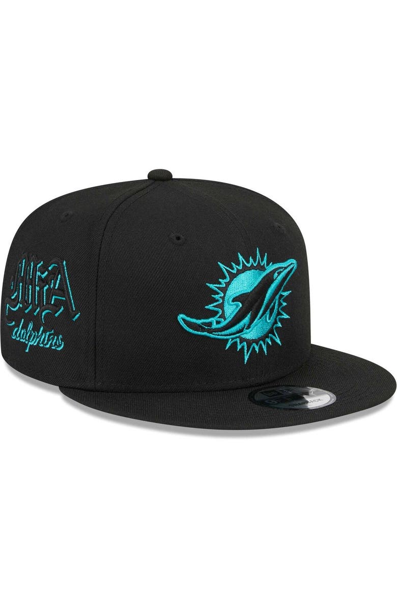 New Era Men's New Era Black Miami Dolphins Goth Side Script 9FIFTY Snapback Hat, Main, color, 