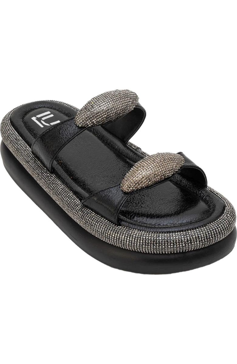 Prologue Shoes Finery Embellished Platform Slide, Alternate, color, Black Faux Leather