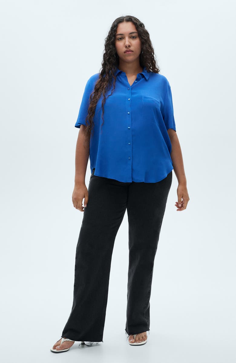 MANGO Woven Short Sleeve Button-Up Shirt, Alternate, color, Blue