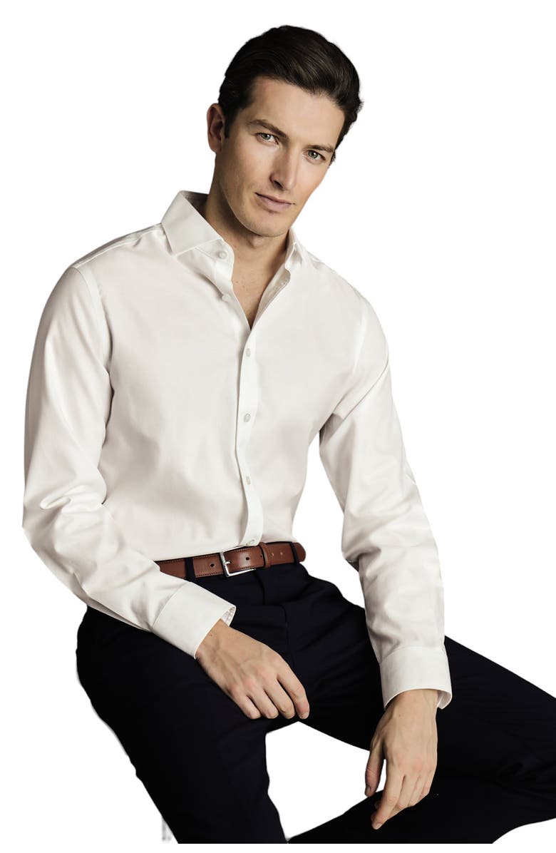 Charles Tyrwhitt Non-Iron Twill Cutaway Slim Fit Shirt Single Cuff, Alternate, color, Ivory