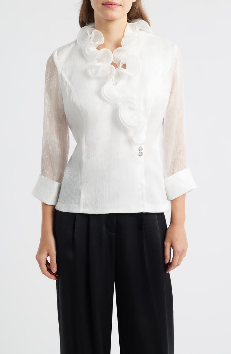 Alex Evenings Yoryu Chiffon Ruffle Top, Main, color, Ivory