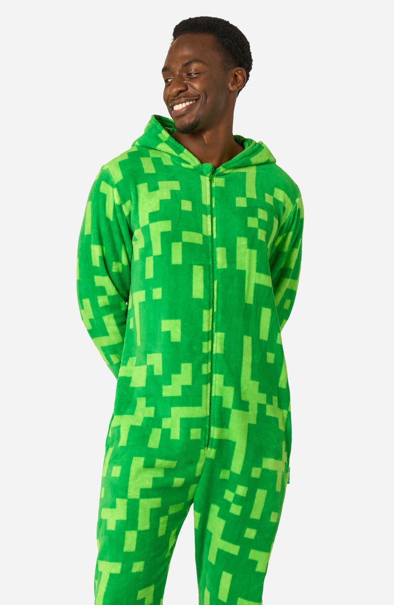 OppoSuits Creeper Minecraft<sup>™</sup> Long Sleeve Hooded Fleece Jumpsuit, Alternate, color, Green