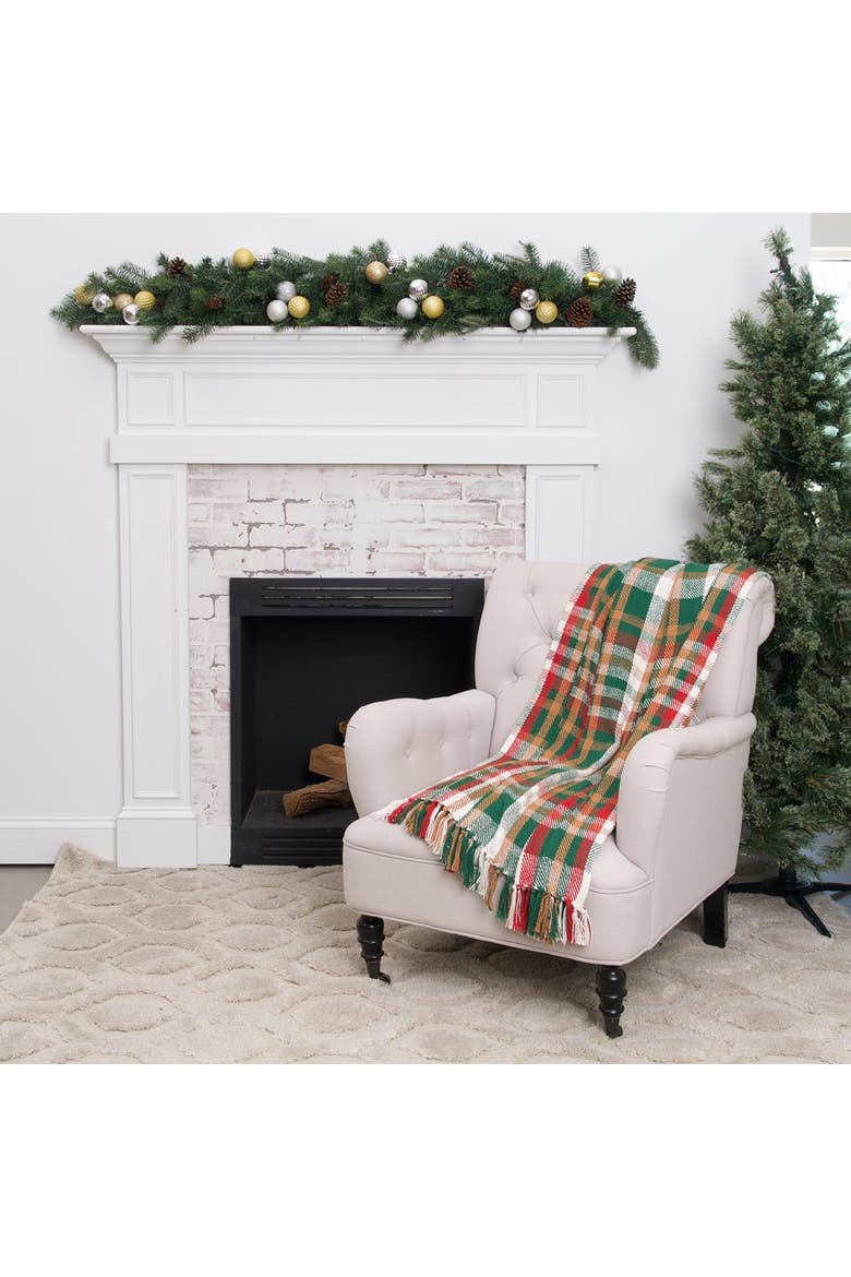 Alpine Plaid with Tassels Cozy Fall Throw Blanket, Alternate, color, Green