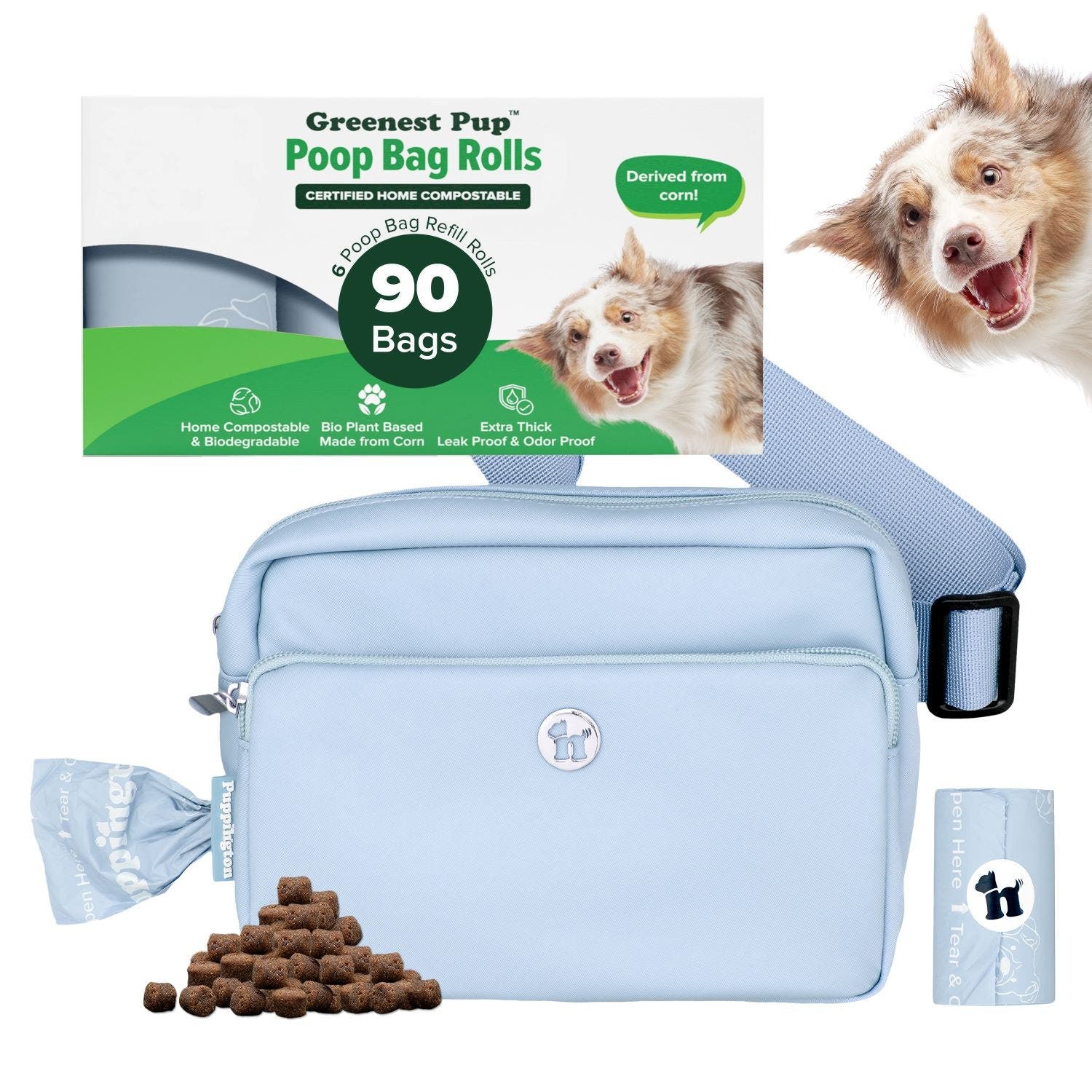 Walk Star Kit 3-in-1 Dog Walk Bag plus Matching 90 Refill Dog Poop Bags, Main, color, Ice Blue
