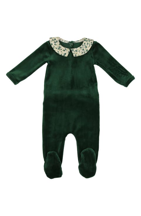 Floral Collar Velour Footie (Baby)