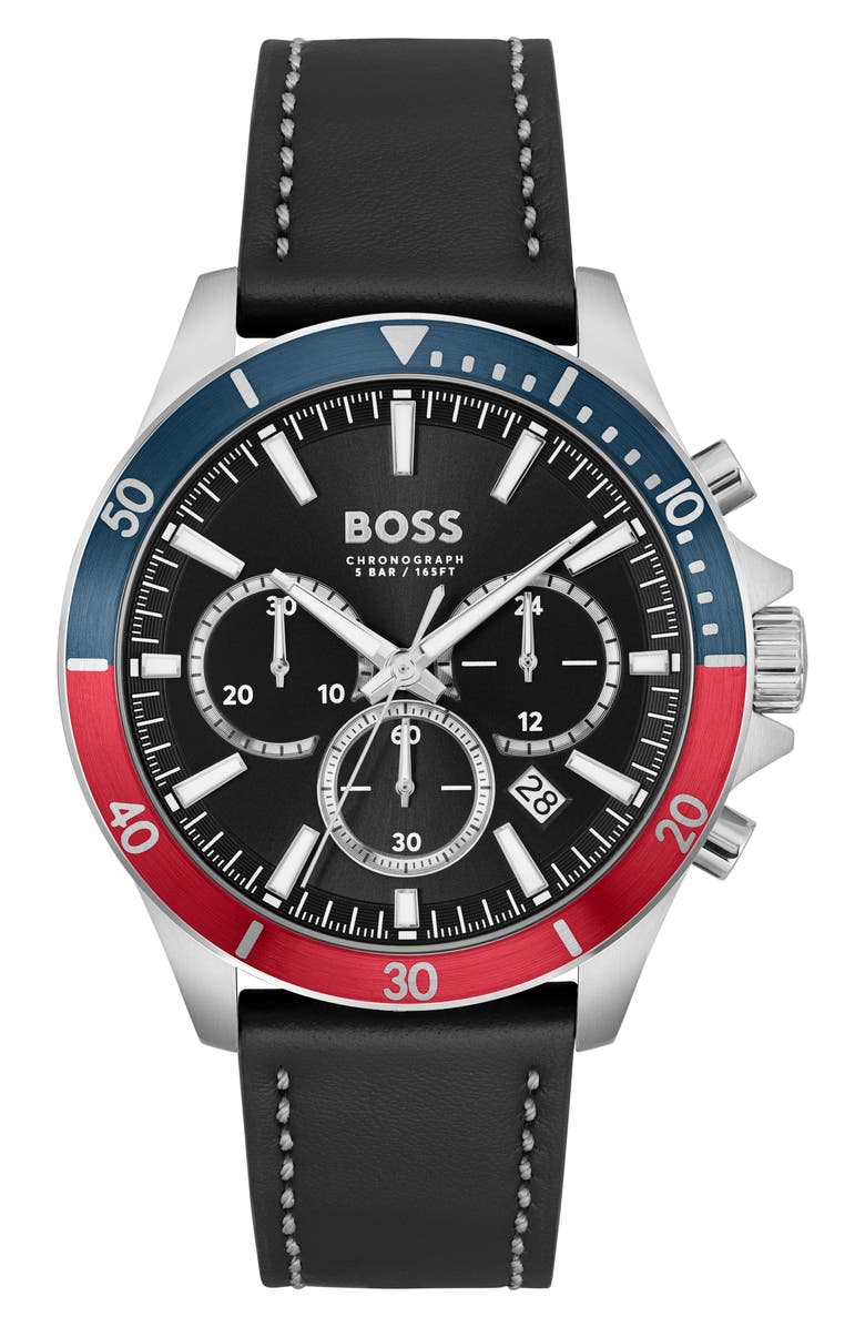 BOSS Troper Chronograph Leather Strap Watch, Main, color, 