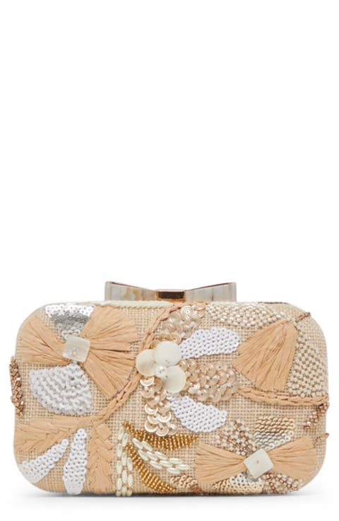 Daisy Beaded Raffia Convertible Clutch