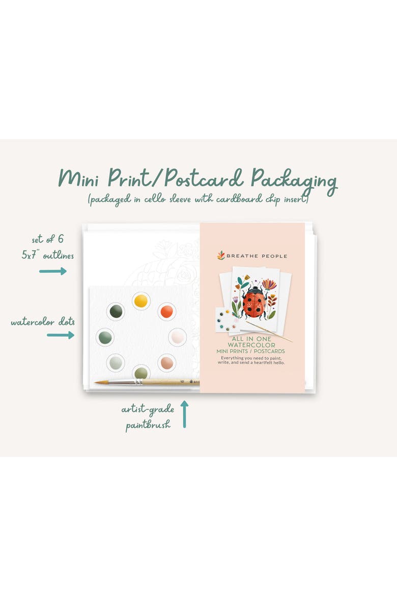 Watercolor Postcard Art Set, Alternate, color, white postcards
