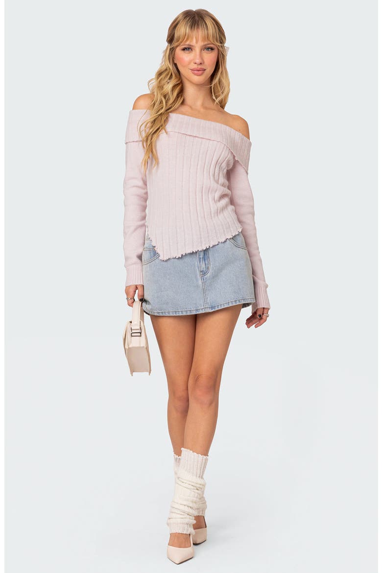 Sonya Foldover Off the Shoulder Rib Sweater, Alternate, color, LIGHT-PINK