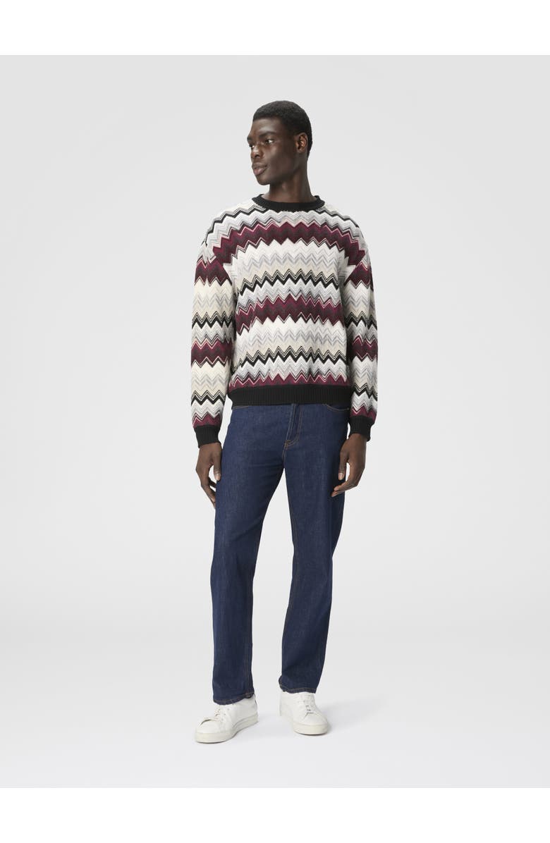 Missoni Crew Neck Sweater With Flame Zigzag Pattern, Alternate, color, Beige & Burgundy