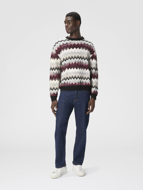 Missoni Crew Neck Sweater With Flame Zigzag Pattern In Burgundy