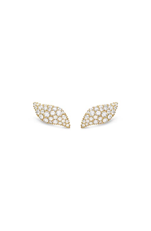 Petite Pavé Flute Stud Earrings in 18K Yellow Gold with Diamonds
