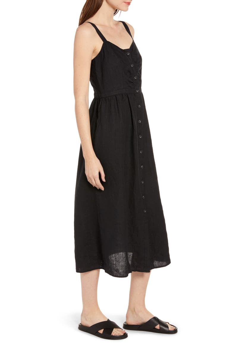 Linen Midi Dress, Alternate, color, BLACK