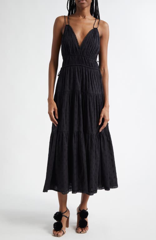 Ulla Johnson Freya Circle Jacquard Tiered Cotton Dress In Noir