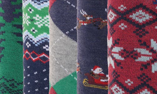 Original Penguin 5-pack Holiday Fair Isle Crew Socks In Red