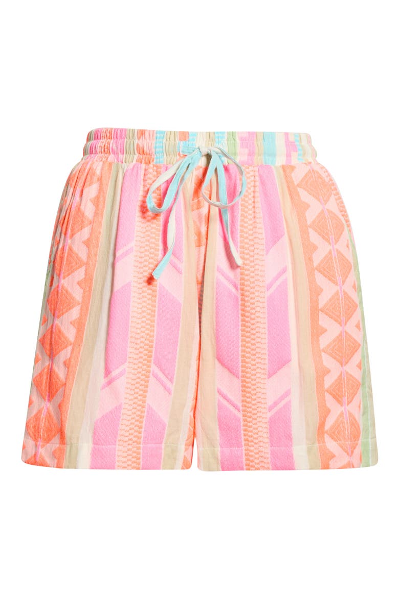 Cotton Blend Cover-Up Drawstring Shorts, Alternate, color, NEON AZTEC