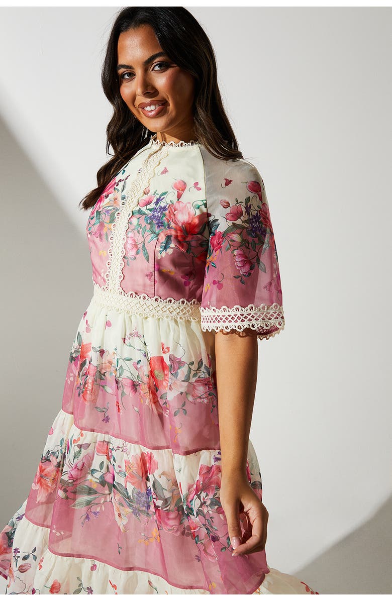 Coast Organza Floral Tiered Lace Trim Dress, Alternate, color, Multi