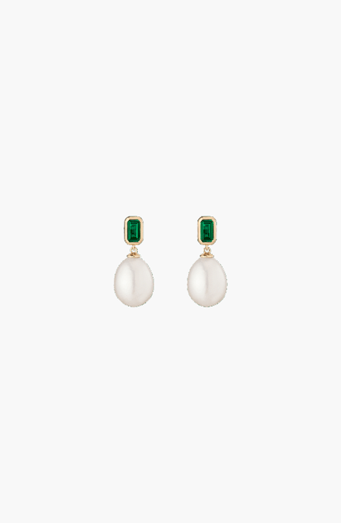 Lab Grown Emerald Heirloom Pearl Drop Earrings