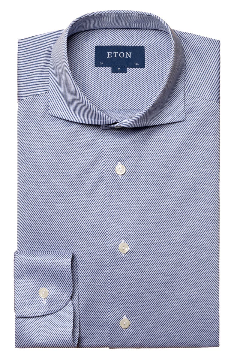 Eton King Slim Fit Pinstripe Knit Cotton Dress Shirt, Alternate, color, 