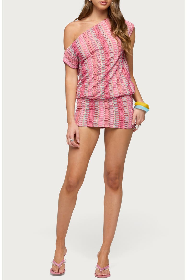 One-Shoulder Zigzag Crochet Minidress, Main, color, PINK