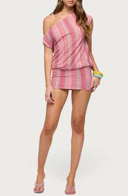 EDIKTED One-Shoulder Zigzag Crochet Minidress