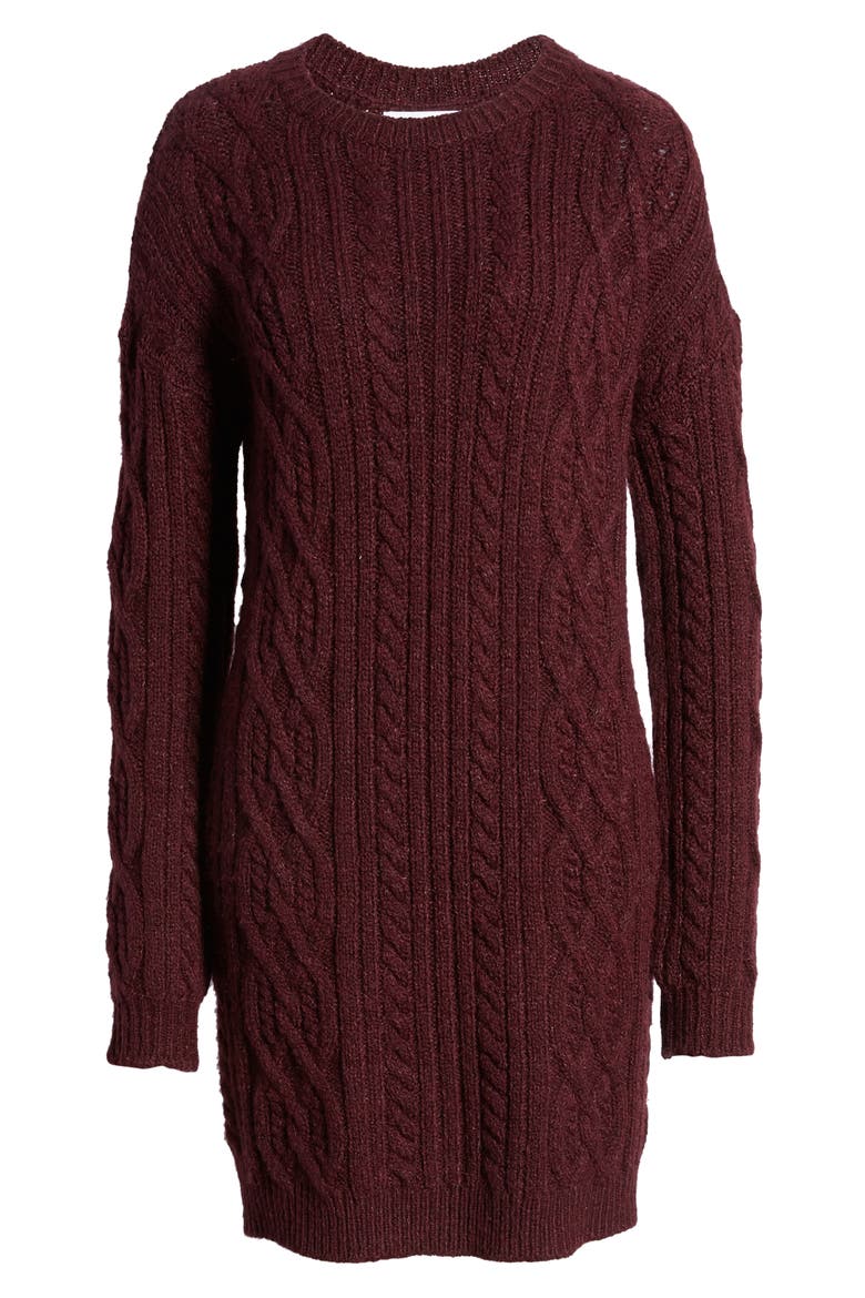 Long Sleeve Cable Knit Sweater Dress, Alternate, color, BURGUNDY STEM