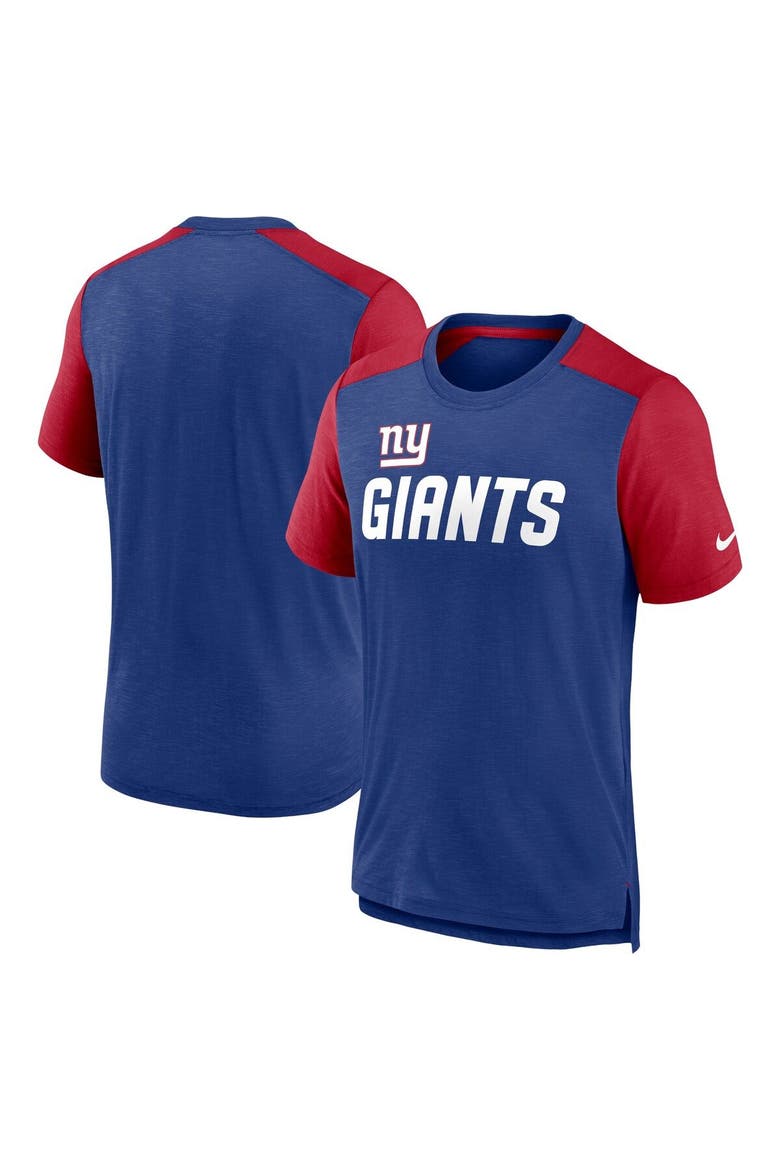 Men's Nike Heathered Royal/Heathered Red New York Giants Color Block Team Name T-Shirt, Main, color, Heather Royal