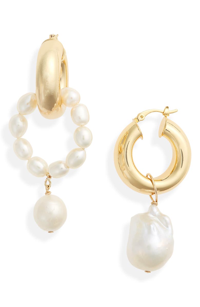 Éliou Ios & Rho Genuine Pearl Mismatched Earrings, Main, color, 