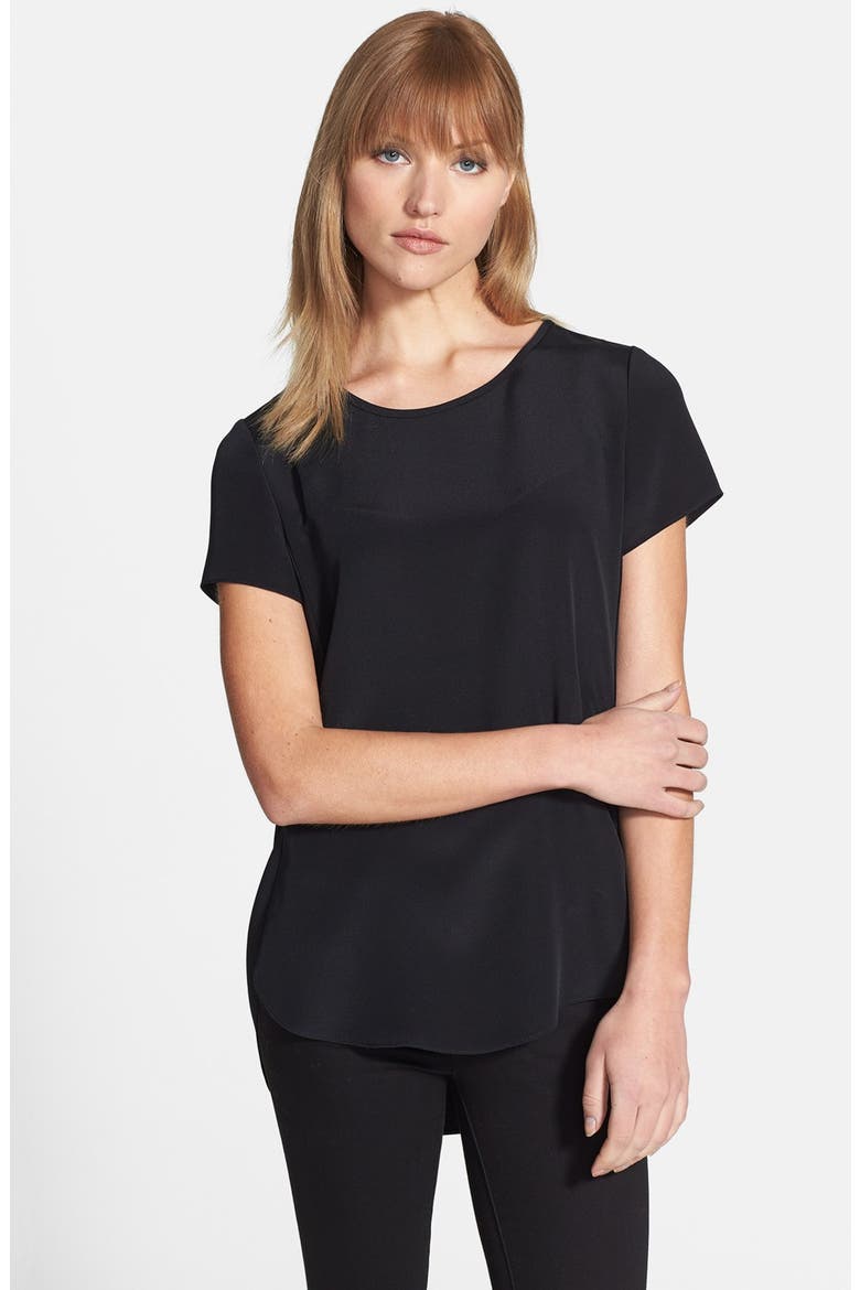 'Serene' Silk Scoop Neck Tee, Main, color, BLACK