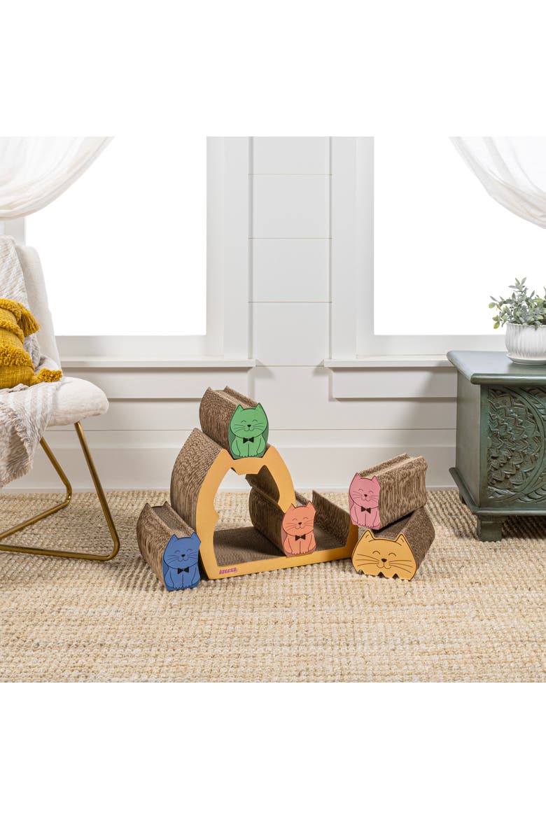 Kazoku Modern Cardboard 5-in-1 Family Cat Cave Scratcher with Catnip and Pull-Out Design, Alternate, color, Multi