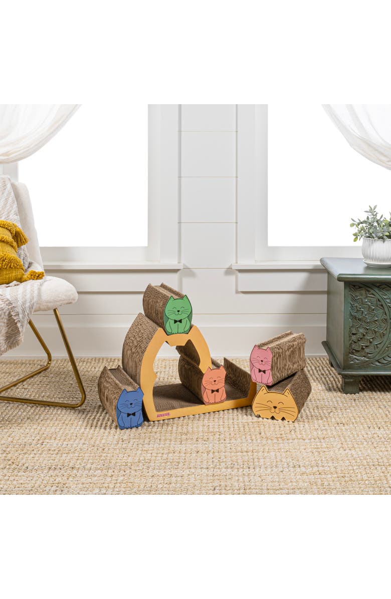 The Licker Store Kazoku Modern Cardboard 5-in-1 Family Cat Cave Scratcher with Catnip and Pull-Out Design, Alternate, color, Multi