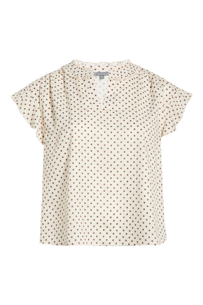 Flutter Sleeve Top, Alternate, color, ECRU/ BROWN