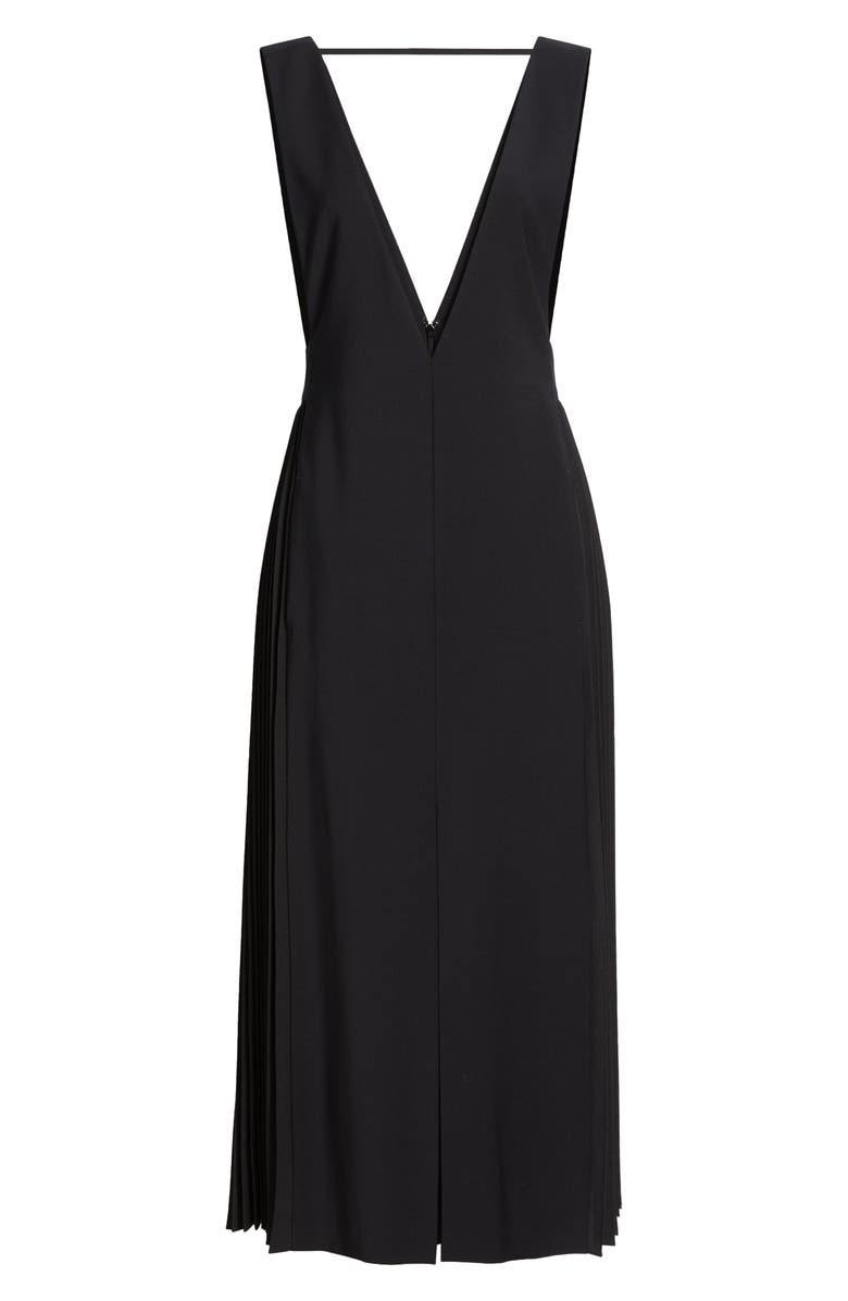 Nordstrom Plunge Neck A-Line Wool Blend Midi Dress, Alternate, color, Black