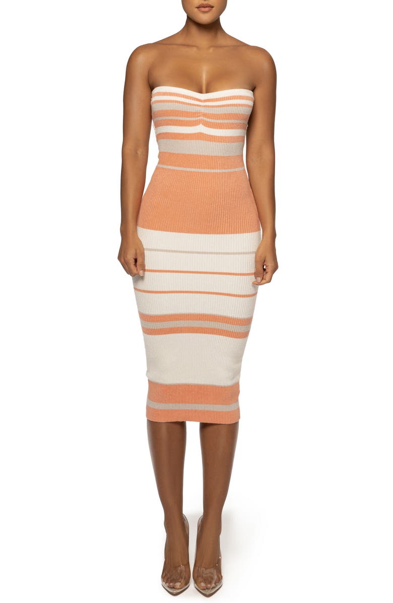 JLUXLABEL Nathali Stripe Ribbed Midi Sweater Dress, Main, color, 