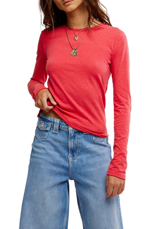 Free People Easy Does It Long Sleeve Waffle Knit Cotton T-shirt In Red