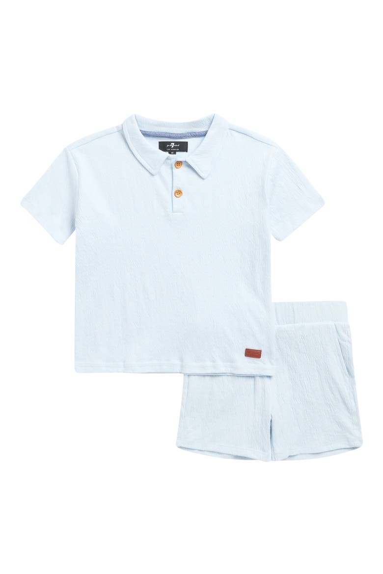 Coordinated Crinkle Polo & Shorts Set, Main, color, MISTY BLUE
