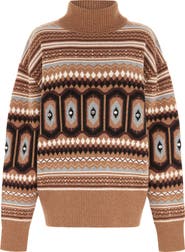 ALIGNE Christine Embellished Fair Isle Cotton & Wool Blend Turtleneck Sweater