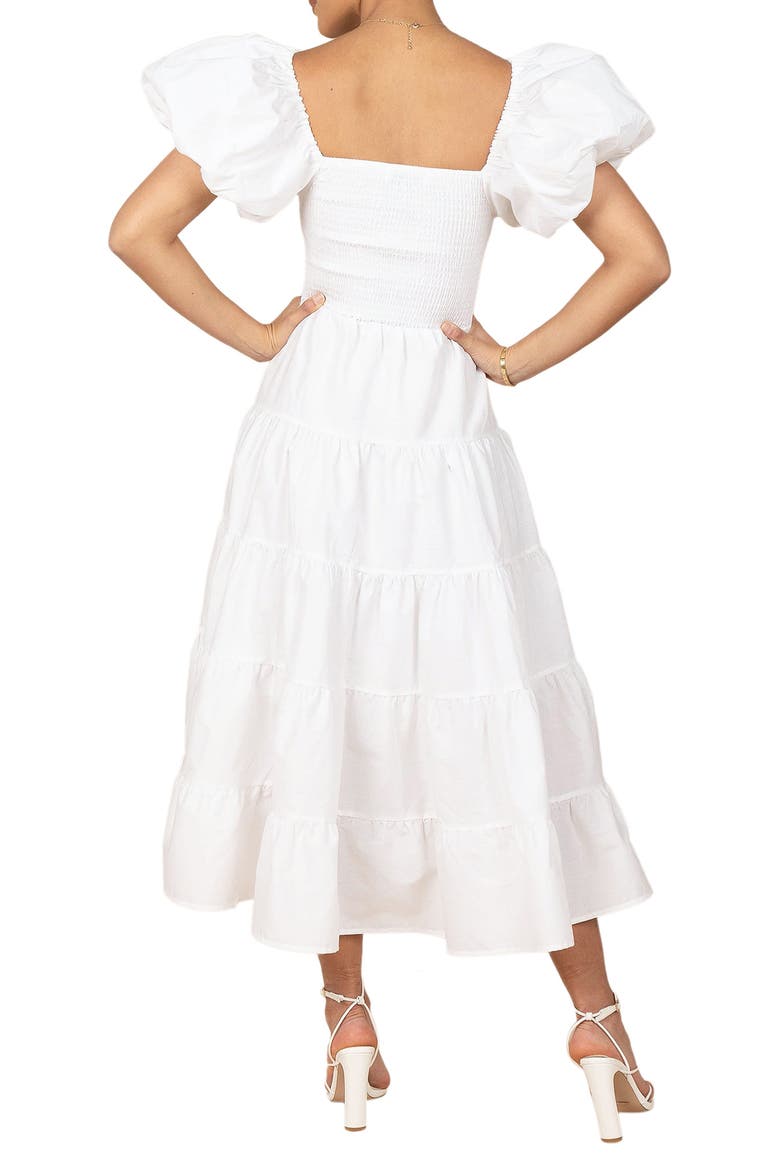Annette Puff Sleeve Midi A-Line Dress, Alternate, color, WHITE