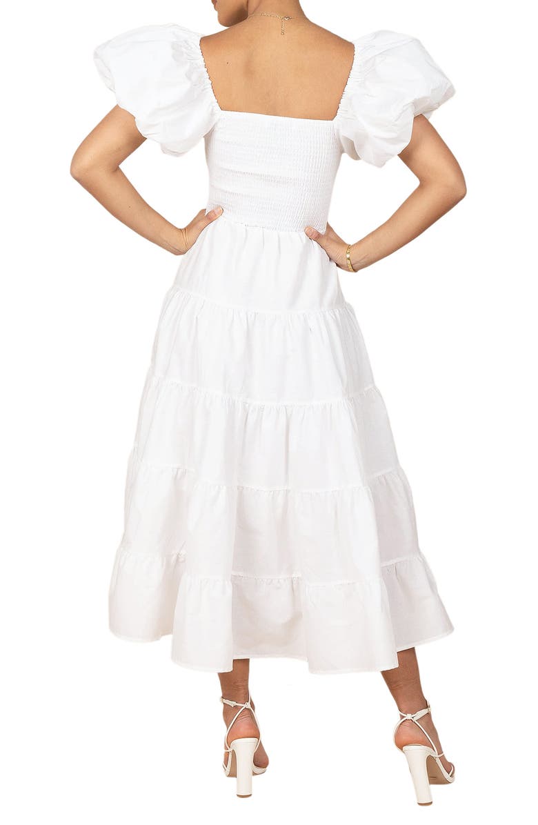 Petal & Pup Annette Puff Sleeve Midi A-Line Dress, Alternate, color, White