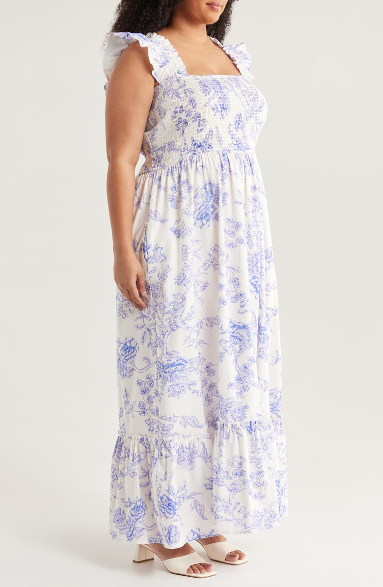 MELLODAY Floral Print Maxi Sundress, Alternate, color, Ivory/ Blue