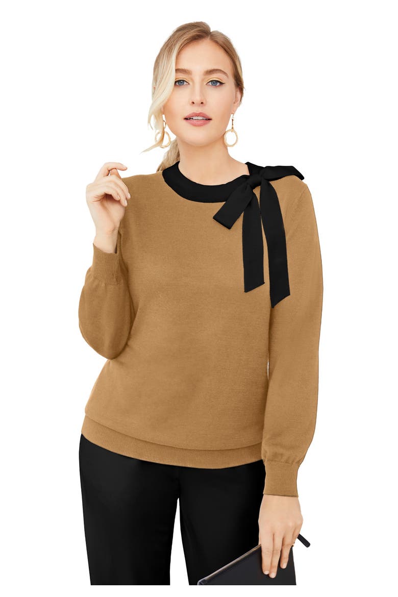 Tie-Neck Sweater, Main, color, SOFT CAMEL