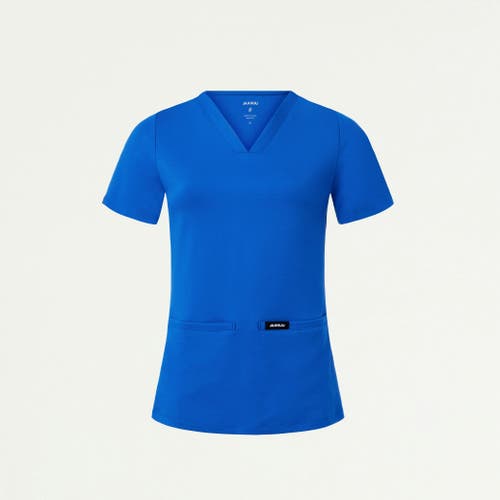Jaanuu 2-pocket Slim Knit V-neck Scrub Top In Blue